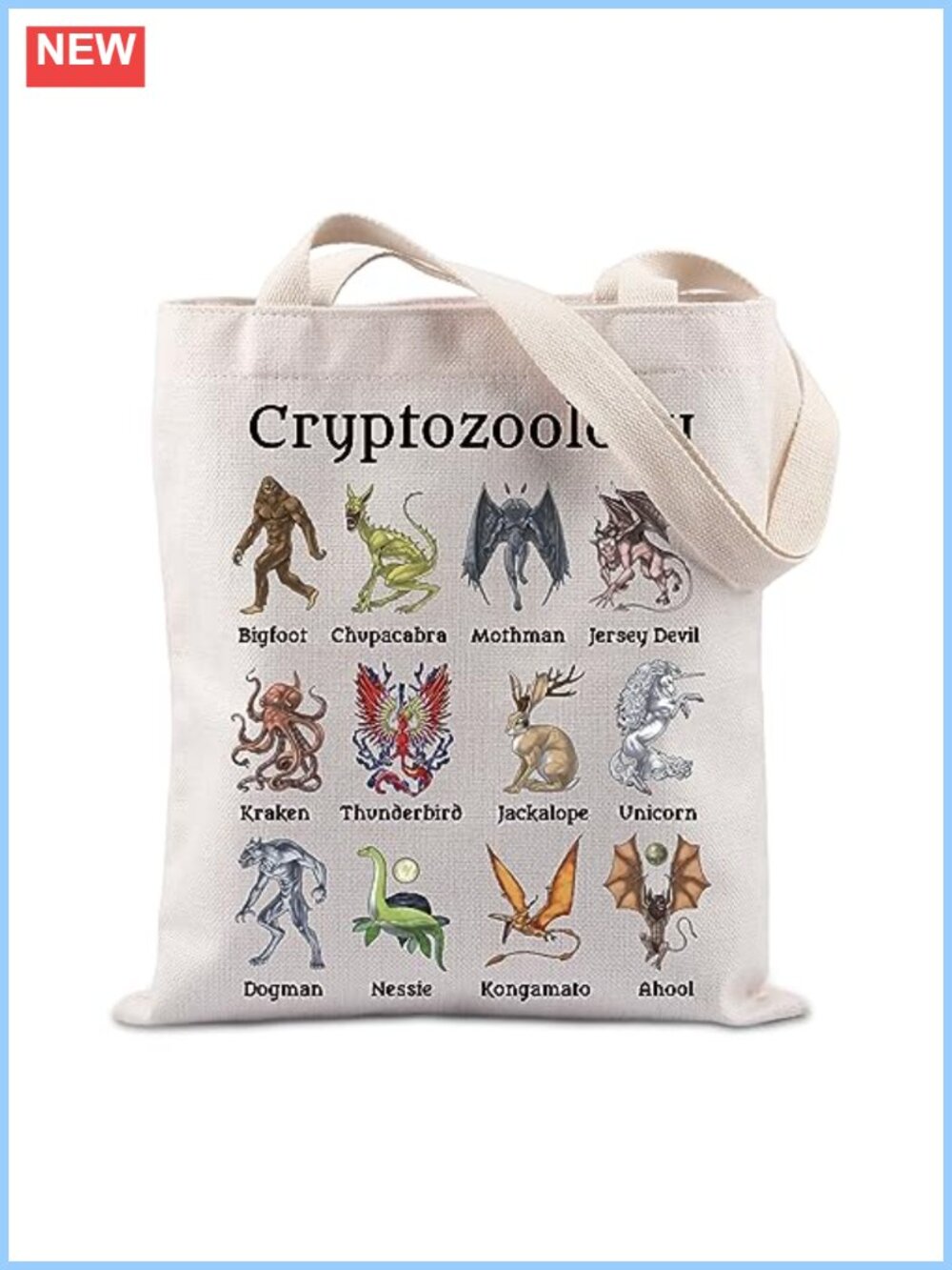 Cryptozoology Tote Bag Canvas Cryptid Handbag Gift for Bigfoot Mothman Fans